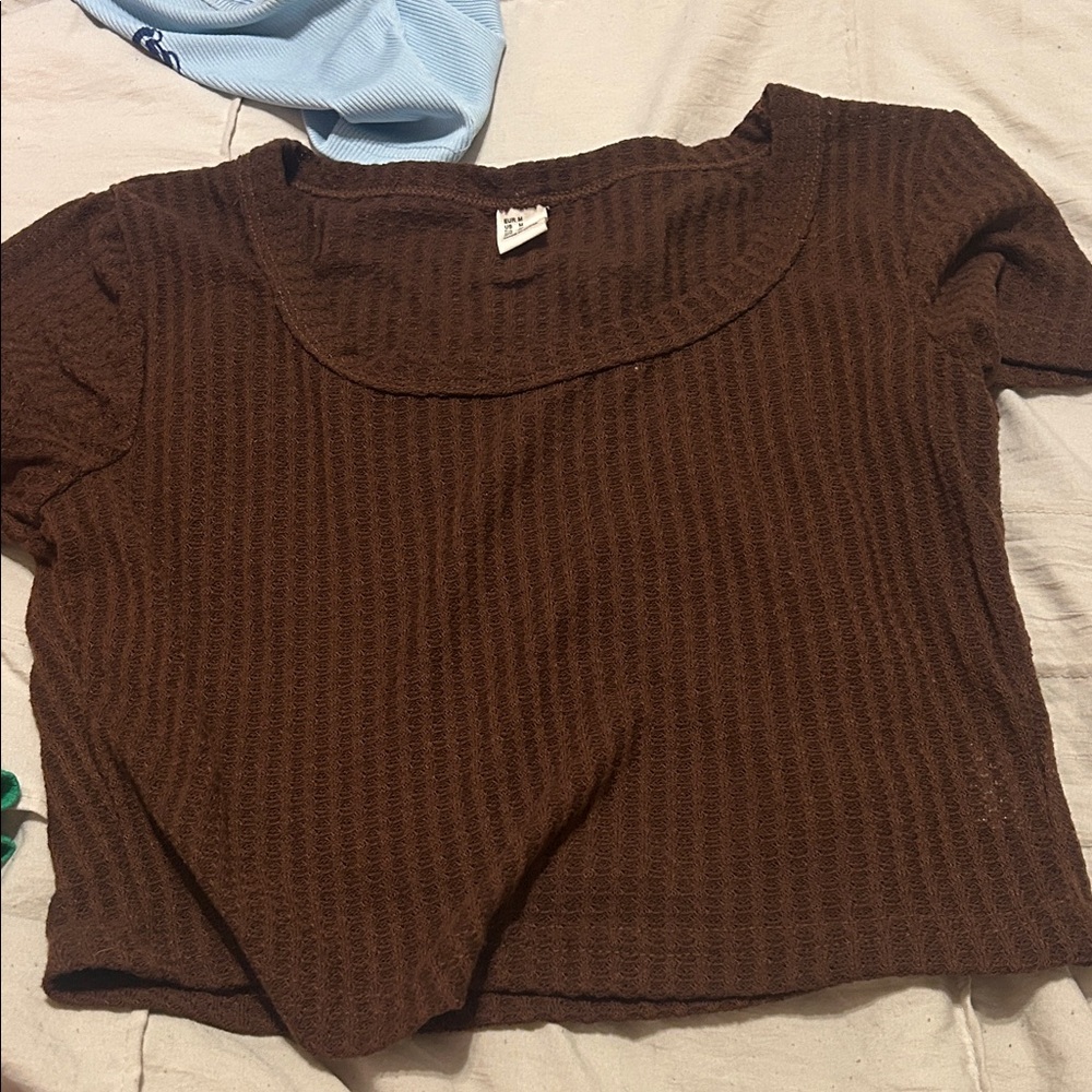SHEIN Chocolate Brown Textured Crop Top